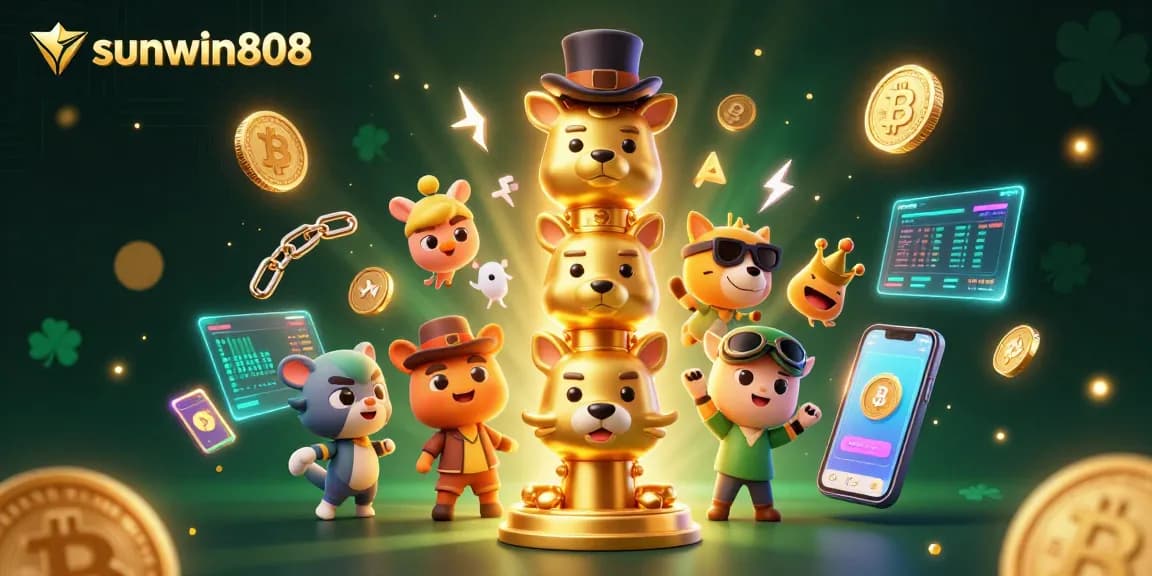 Engage with sunwin808 at a vibrant casino scene featuring a golden totem and cryptocurrency elements.