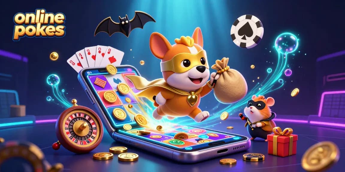 Experience thrilling online pokies as a superhero dog flies through a dynamic casino scene.
