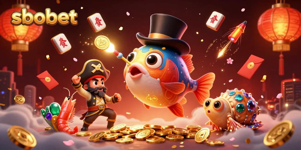 Bet on sbobet with a dynamic 3D cartoon scene featuring an anglerfish, pirate shrimp, and gem snail.