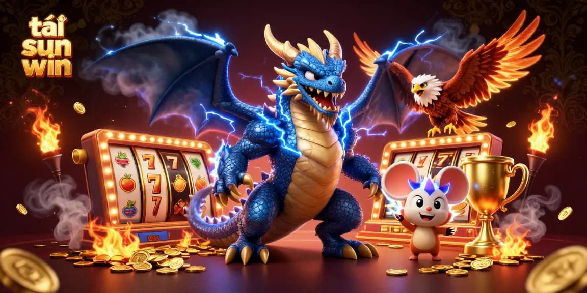 Play and win big with tải sun win – dynamic 3D illustration featuring a powerful dragon and thrilling casino elements.