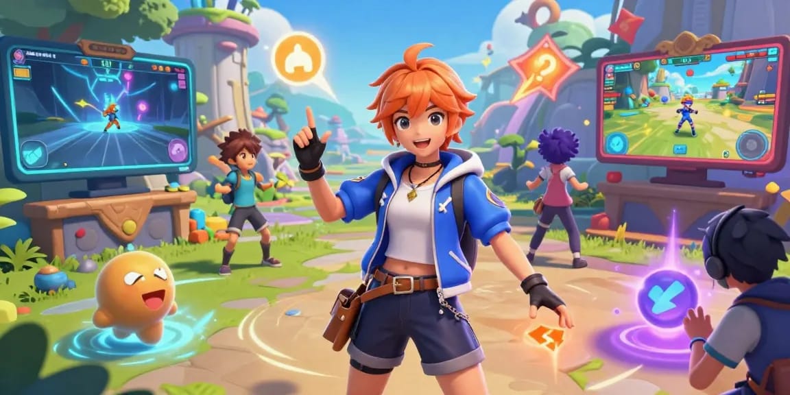 Vibrant gaming scene showcasing femboy hentai games with playful transformations in a lively fantasy environment.