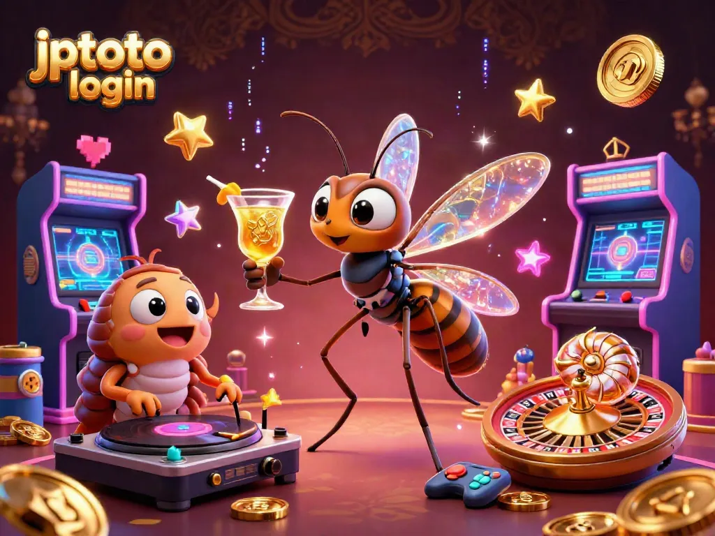Engage with the fun of jptoto login in this dynamic casino-themed illustration featuring vibrant 3D characters.