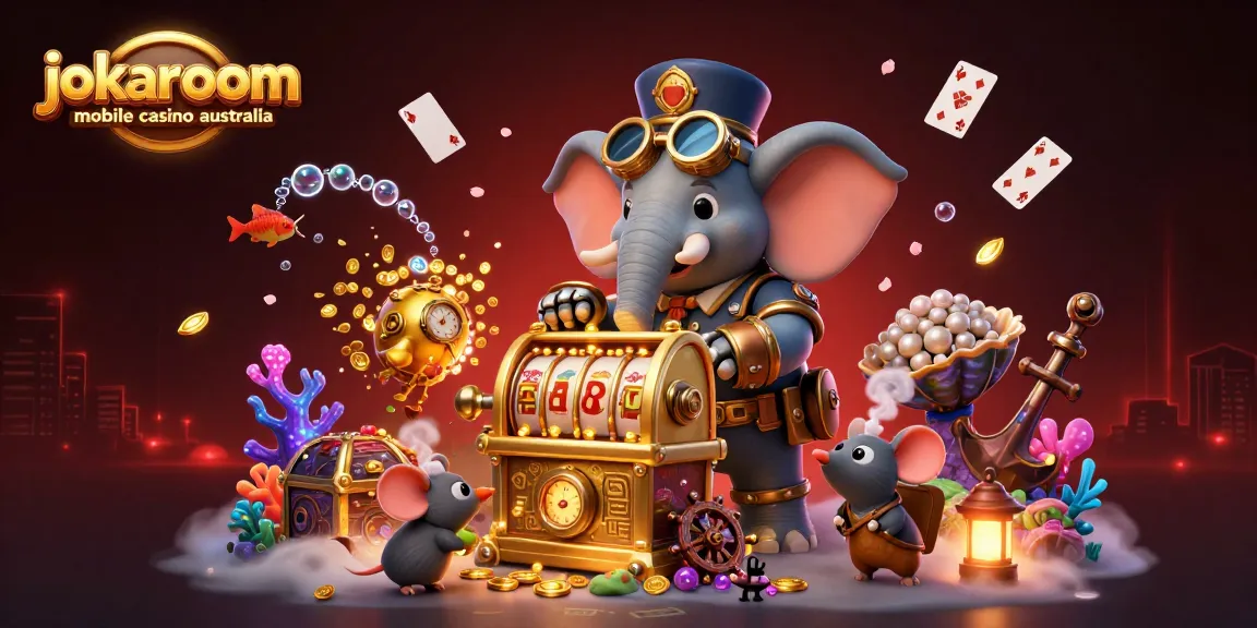 Experience exciting wins at jokaroom mobile casino australia with vibrant 3D illustrations of slot machines.