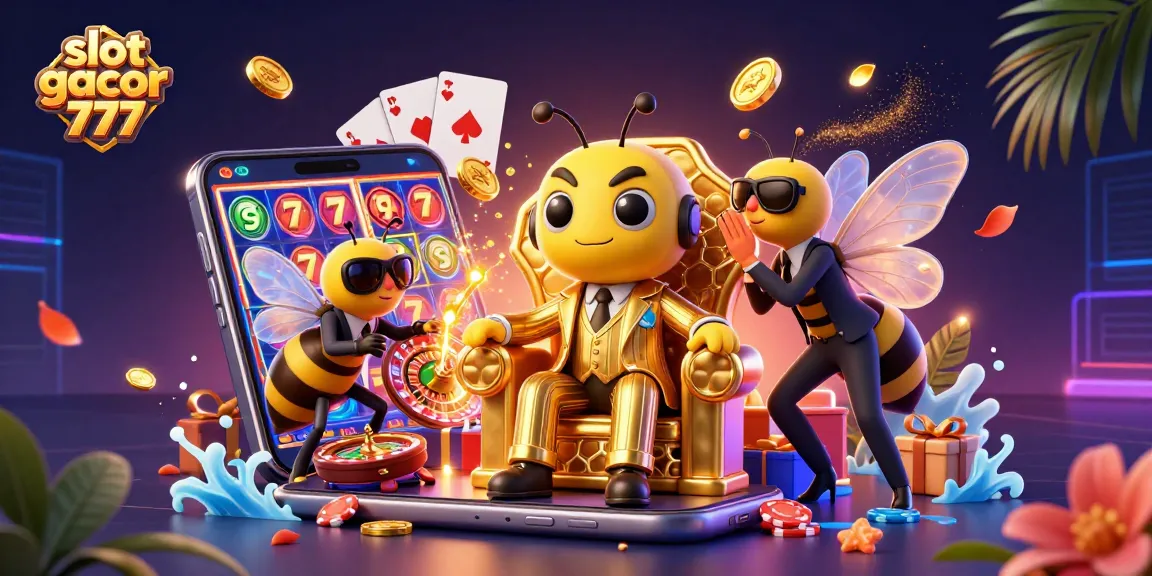Experience the thrill of slot gacor 777 with a lively bumblebee mob boss and gold-filled gaming scene.
