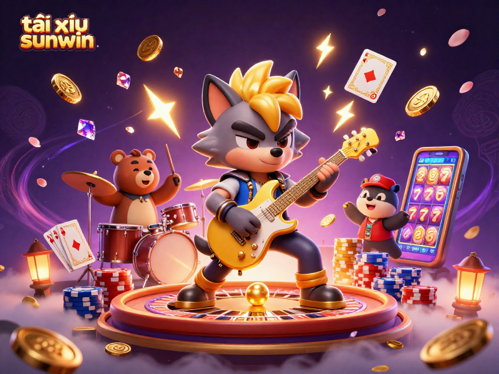 Experience the thrill of tài xỉu sunwin with a vibrant casino scene featuring gold coins and dynamic characters.