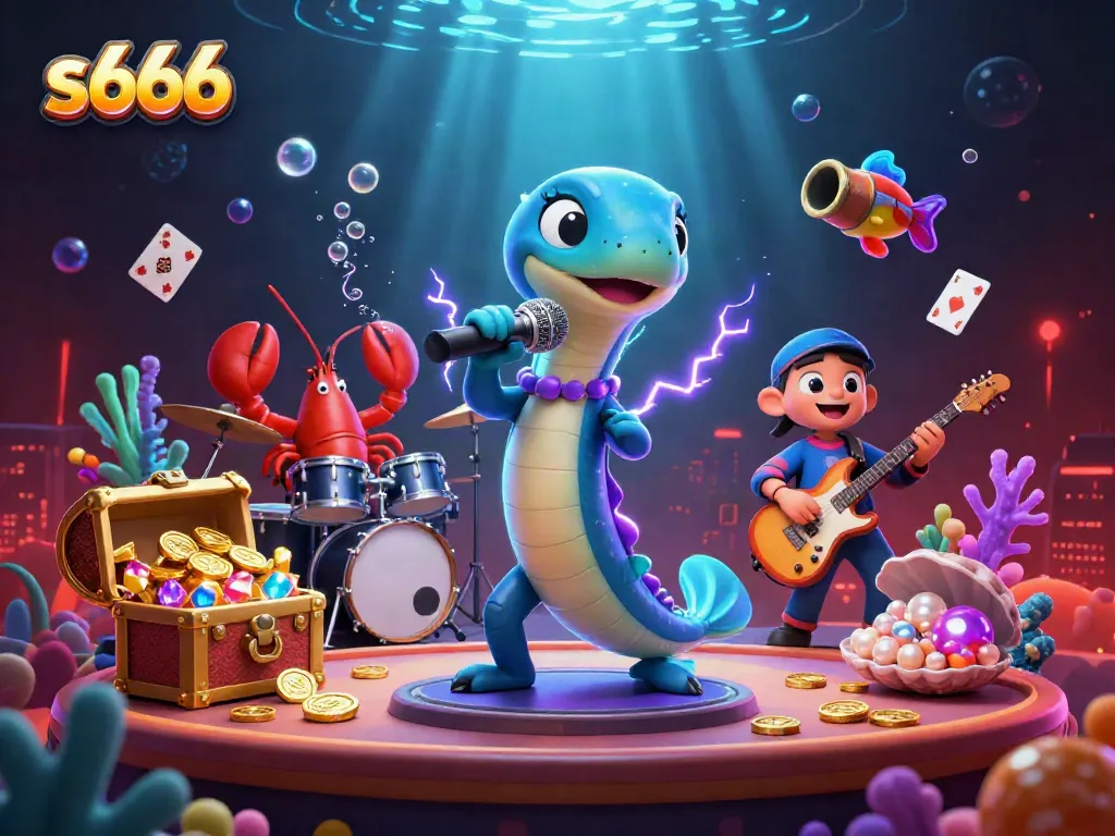 Experience exciting underwater casino fun with s666, featuring a DJ eel, lobster drummer, and seahorse guitarist.