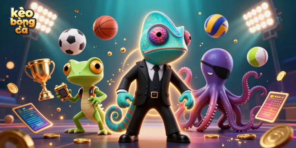 Engage in kèo bóng đá with colorful characters in a dynamic sports betting scene.