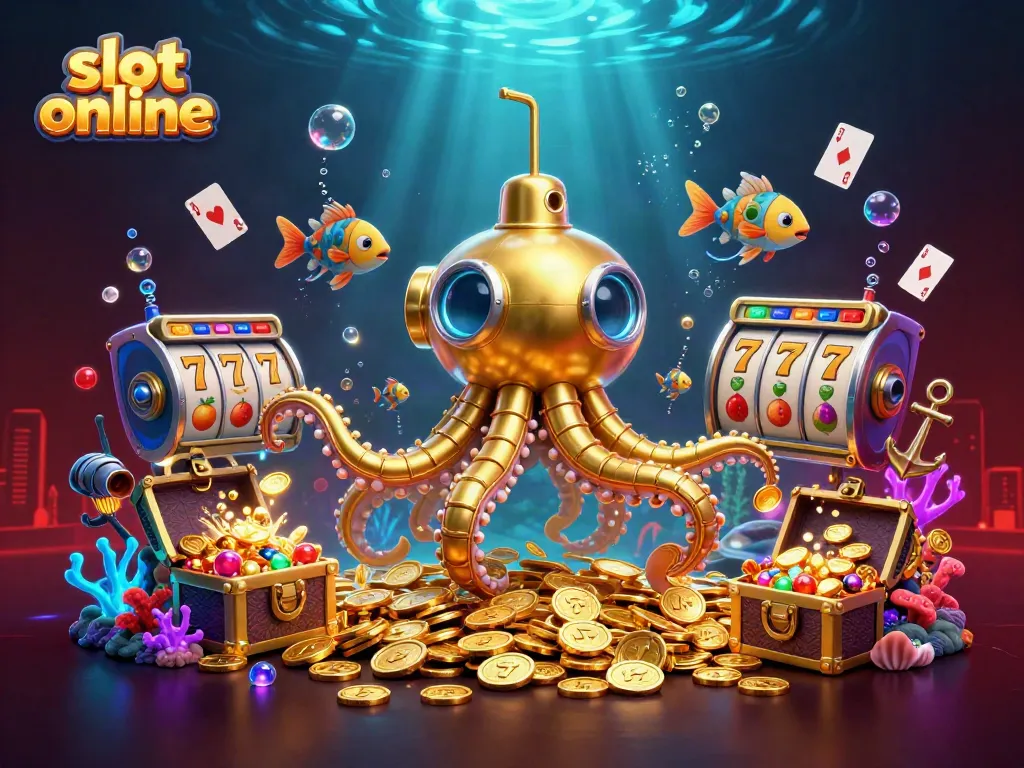 Experience exciting gameplay with vibrant slot online visuals featuring a kraken submarine and treasure