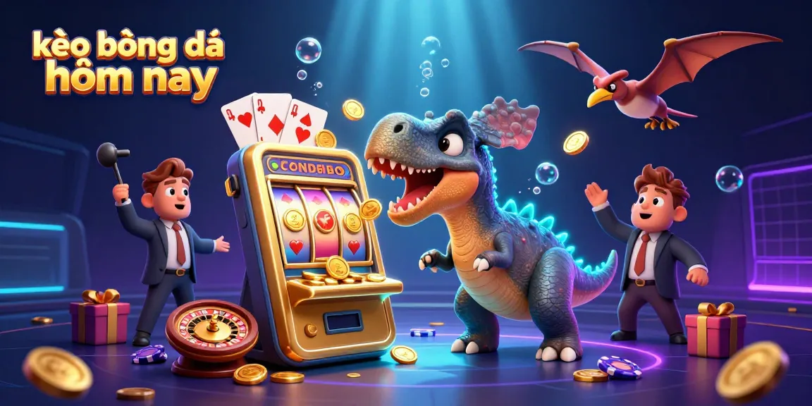 Catch flying coins with kèo bóng đá hôm nay in a vibrant 3D casino scene featuring unique characters.