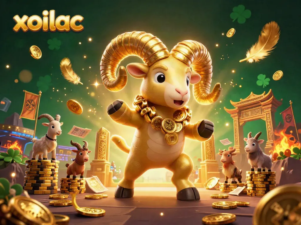 Experience excitement in the vibrant xoilac sports betting scene, featuring a dynamic golden ram charging towards golden gates.