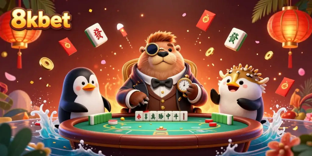 Engage with 8xbet's thrilling underwater poker scene featuring playful characters and vibrant casino elements.