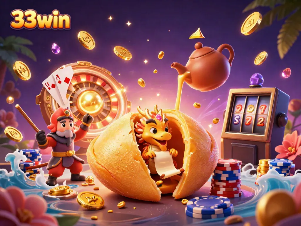 Experience the thrill of 33win with an ultra-detailed casino-themed illustration showcasing dynamic gaming elements.
