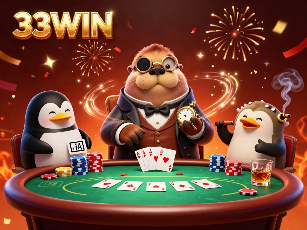Experience thrilling poker action with 33WIN's jolly walrus and underwater casino scene.