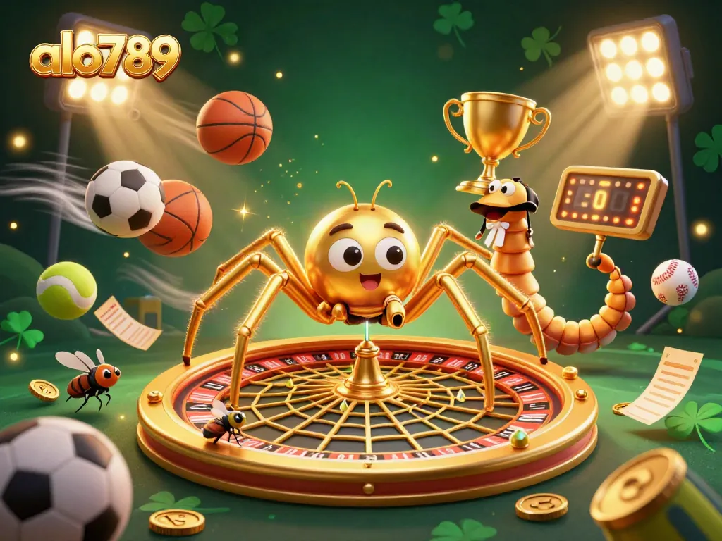 Bet on exciting games at alo789 with a golden roulette wheel and dynamic sports elements.