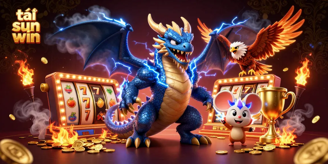 Play and win big with tải sun win – dynamic 3D illustration featuring a powerful dragon and thrilling casino elements.