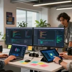Dynamic team collaborating on AI tools 2026 in a modern workspace